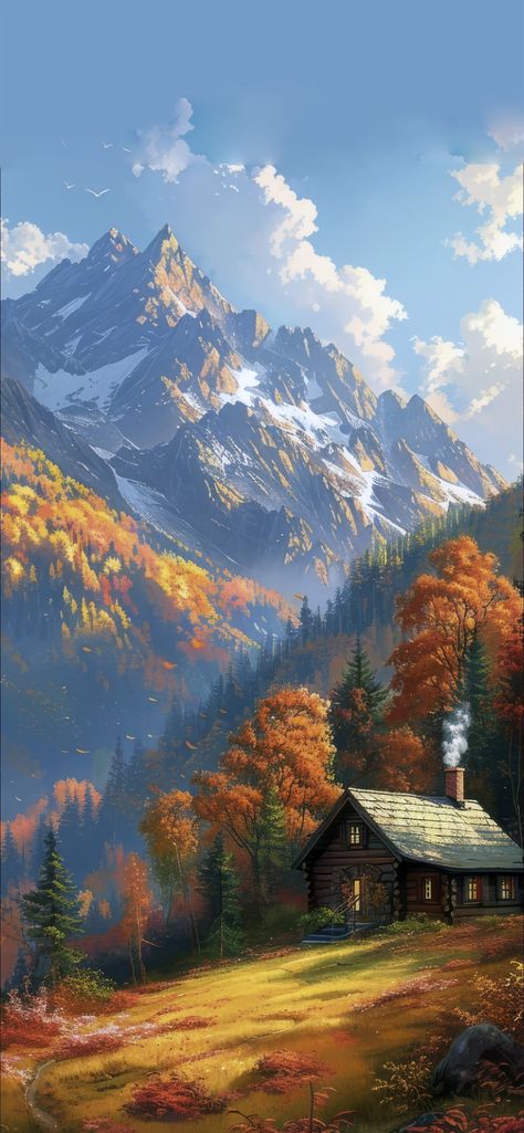 Fantasy Mountain Range, Autumn Landscape Drawing, Fun Paintings, Drawing Kids, Anime Places, Mountain Painting, Background Photos, Computer Backgrounds, Cool Wallpapers Art