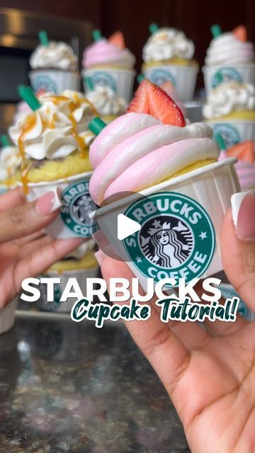 Starbucks Theme Cupcakes, Pink Starbucks Party Ideas, Sleepover Cupcakes Ideas, Starbucks Cupcake Ideas, Cupcakes Decoration Easy Birthday, Starbucks Pink Drink Cake, Frappe Cupcakes, Starbucks Cakes Birthday Ideas, Starbucks Party Decorations