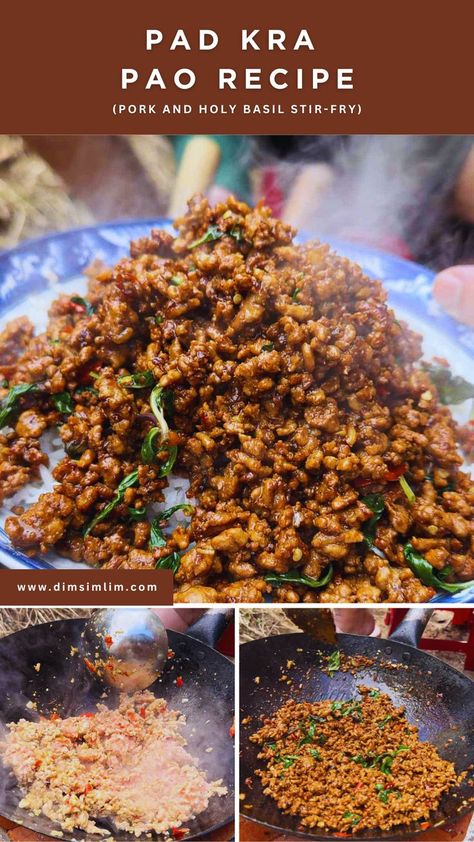 Create authentic Thai street food at home with this easy Pad Kra Pao recipe. A spicy pork and basil stir-fry that's ready in minutes. Get full recipe on dimsimlim.com Street Food At Home, Thai Basil Pork, Pao Recipe, Pad Kra Pao, Thai Street Food Recipes, Authentic Thai Food, Cooking Jasmine Rice, Lean Pork, Food At Home