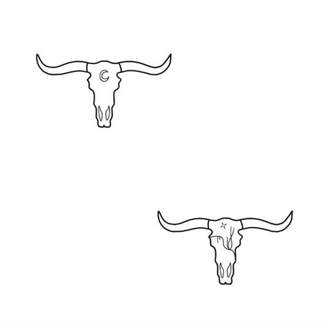 Long Horn Tattoo For Women Simple, Long Horn Tattoo Outline, Longhorn Line Tattoo, Cow Stick And Poke, Long Horn Drawing Simple, Longhorn Doodle, Simple Cow Skull Tattoo, Cowboy Stick And Poke, Western Stick And Poke Tattoo