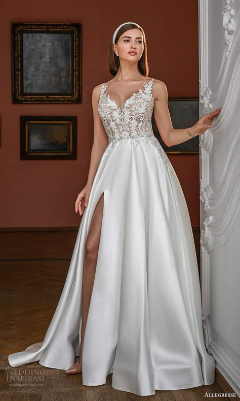 allegresse 2021 bridal sleeveless straps v neckline embellished bodice clean skirt a line ball gown wedding dress chapel train (7) mv -- Allegresse 2021 Wedding Dresses | Wedding Inspirasi #wedding #weddings #bridal #weddingdress #weddingdresses #bride #fashion #collection:TimelessLove #label:Allegresse #week:482020 #year:2021 ~ Wedding Dresses Timeless, Nature Wedding Dress, A Line Ball Gown, Queen Wedding Dress, Skirt A Line, Buy Wedding Dress, Wedding Inspirasi, Classy Prom Dresses, Fancy Wedding Dresses