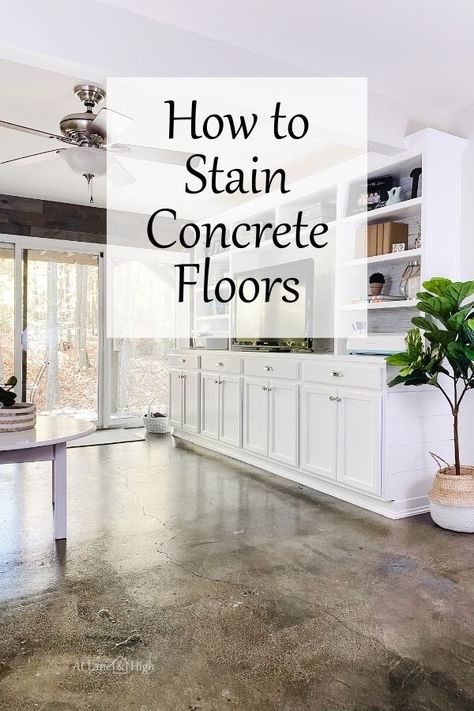 Stain Concrete Floors, Diy Stained Concrete Floors, How To Stain Concrete, Seal Concrete Floor, Concrete Floors Diy, Concrete Floors In House, Diy Concrete Stain, Concrete Basement Floors, Stained Floors