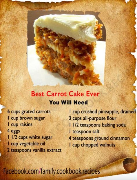 Recipes Carrot Cake, Carrot Cake Recipe Homemade, Carrot Cake Ingredients, Biscoff Recipes, Carrot Cake Recipe Easy, Cake Filling, Best Carrot Cake, Homemade Cake, Canadian Food