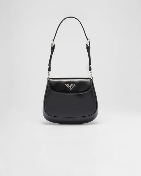 Black Prada Cleo brushed leather mini bag | Prada Prada Cleo Bag, Cleo Bag, Prada Cleo, Prada Mini, Leather Mini Bag, Prada Collection, Triangle Logo, Flap Bag, Leather Mini