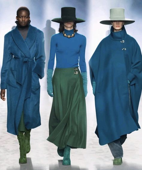 Alberta Ferreti Dusty Blue Outfit, Colorful Winter Outfits, Latest Winter Fashion, Prom Costume, Colour Combinations Fashion, Christmas Day Outfit, Color Combinations For Clothes, Sapphire Color, Green Outfit