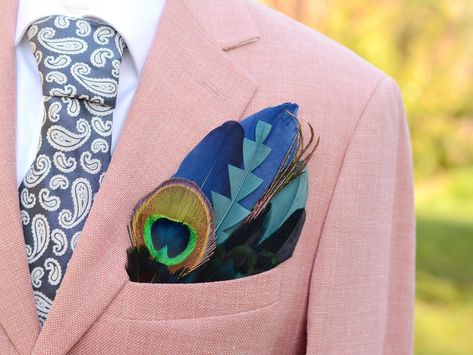 Teal and Navy Blue Peacock Feather Pocket Square No.179 Grooms Outfit, Shades Of Navy Blue, Groom Ties, Blue Peacock, Goose Feathers, Shades Of Teal, Groom Outfit, Groomsmen Gift, Peacock Feathers