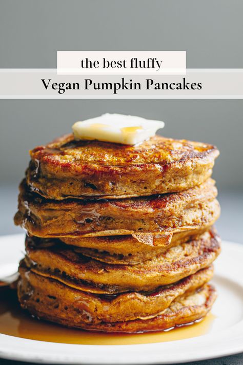 Soft and ultra fluffy vegan pumpkin pancakes. Whip these up in less than 20 minutes for the perfect fall breakfast. Vegan Pumpkin Pancakes, Pumpkin Pancakes Recipe, Fluffy Pumpkin Pancakes, Pumpkin Fudge, Pumpkin Pie Spice Mix, Pumpkin Pancake Recipe, Vegan Pumpkin Recipes, Spice Mix Recipes, Pumpkin Waffles