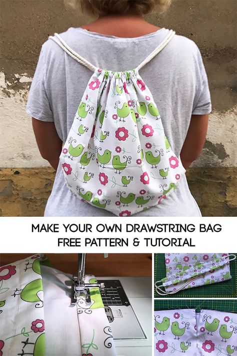 How to Make a Drawstring Bag - Miss Daisy Patterns Drawstring Backpack Tutorial, Drawstring Backpack Pattern, Make A Drawstring Bag, Diy Backpack Pattern, Drawstring Bag Diy, Drawstring Bag Tutorials, Drawstring Bag Pattern, Backpack Tutorial, Tote Bag Pattern Free