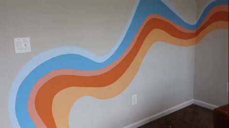 Wavy Wall Paint Design, Squiggle Line Wall Paint, Blob Mural, Paint Squiggle Wall, Groovy Wall Paint, Swirl Wall Paint, Squiggle Wall Mural, Wavy Wall Paint, Surf Painting