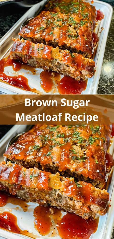 This Brown Sugar Meatloaf is amazing! My family couldn’t get enough. Will be making it again soon! Soul Food Meatloaf, Moist Meatloaf Recipes, Brown Sugar Meatloaf, Beef Meatloaf Recipes, Moist Meatloaf, Turkey Meatloaf Recipe, Chicken Meatloaf, Hamburger Dishes, Make Brown Sugar