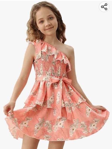 Girls One Shoulder Floral Dress Ruffle Tiered Layer Flowy Summer Dress Size 5-12 Shoulder Dress Design, One Shoulder Floral Dress, Flowy Summer Dress, Girls Ruffle Dress, Flowy Summer Dresses, Girls Floral Dress, Ruffle Trim Dress, Design Girl, Summer Party Dress