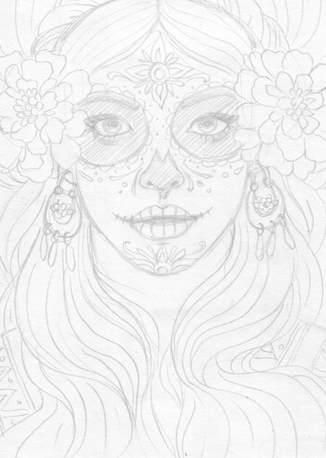 Candy Skull Art, Zen Coloring Pages, Drawing Fundamentals, Dead Tattoo, Sugar Skull Artwork, Sugar Skull Girl, Illustration Tutorial, Day Of The Dead Art, Tattoo Zeichnungen