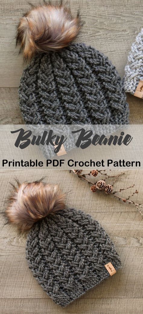 bulky hat Winter Hat Crochet Pattern, Bulky Yarn Crochet, Hat Crochet Patterns, Winter Hat Crochet, Chunky Crochet Hat, Cozy Beanie, Easy Crochet Hat, Knitted Beanies, Yarn Hats