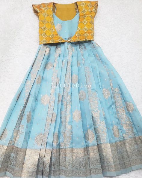 Banarasi georgette gown with yellow waist coat in heavenly combo aqua blue ... . . For details watsapp 99002 45671 . . . #kidslehangas… | Instagram Long Frocks Design, Long Frocks Indian Designer Dresses, Long Frocks Indian, Indian Dresses For Kids, Cotton Frocks For Kids, Frocks For Kids, Kids Party Wear Dresses, Georgette Gown, Kids Dress Collection