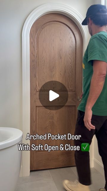 Cardinal Crest on Instagram: "Pocket Arch door with soft close and open!? Yes please!" Arched Opening Bathroom, Pocket Arched Door, Closet Door In Bathroom, Round Pocket Door, Faux Arch Pocket Door, Master Closet Pocket Door, Arch Pocket Door, Bathroom Pocket Door Ideas, Arched Pocket Doors