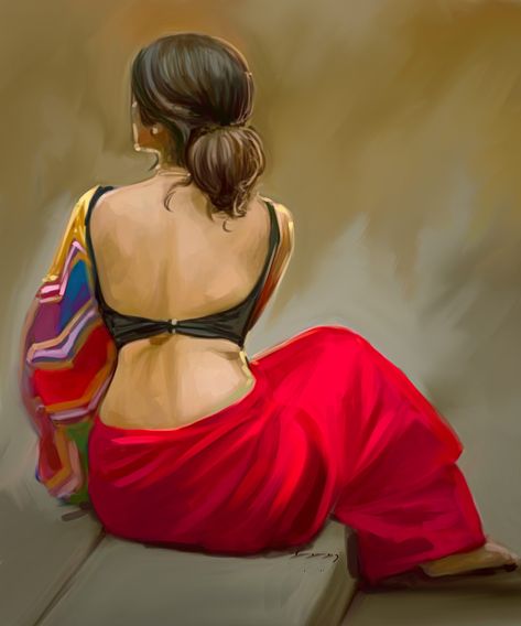 Indian Women Painting, Saree Painting, Beautiful Art Paintings, Back Painting, Indian Photoshoot, Female Art Painting, Cute Couple Drawings, Painting Art Lesson, Fashion Illustration Sketches