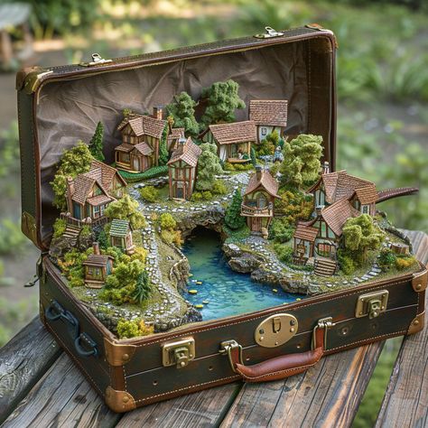 Prompt 👉open leather old suitcase standing on a wooden table, environmental art, magical village, highly detailed model, with miniature covered lake, cottagecore!!!, Benjamin Grandson, in miniature hyper-realistic clay animation, Rivendell, highly detailed town, made of clay, photorealism, magical town, in a suitcase] 👉 if Like, please Follow and Share AI Graphics Studio 👇Contact on WhatsAPP: http://tiny.cc/aigraphicsstudio #aigraphicsstudio #AI #DigitalMarketing #digitalartist #digitalart ... Model Village Diy, Miniature Town Diy, Miniature Town, Magical Village, Clay Animation, Old Table, Clay Crafts For Kids, Old Suitcases, Mini Doll House