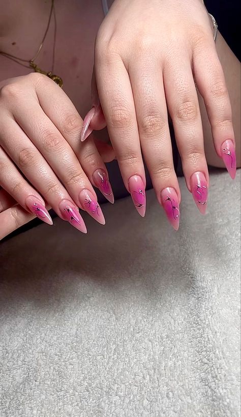 Pink nails, Stiletto nails, Chrome nail art, Silver designs, Aura nails, Pink aura, Rhinestones, Long nails Stiletto Nails Chrome, Pink Nails Stiletto, Aura Nails Pink, Stiletto Nails Long, Nail Art Silver, Nails Aura, Chrome Designs, Aura Nails, Pink Chrome Nails