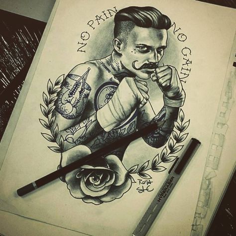 Neotraditional sketch by Roza. For more go to saketattoo.com. #tattooinspiration #neotraditional #traditionaltattoo #tattoo #guytattoos… Traditional Fighter Tattoo, Kangaroo Tattoo, Sake Tattoo, Buddha Tattoo Sleeve, Boxer Tattoo, Boxing Tattoos, Fighter Tattoo, Polynesian Tattoos, Tattoo Zeichnungen