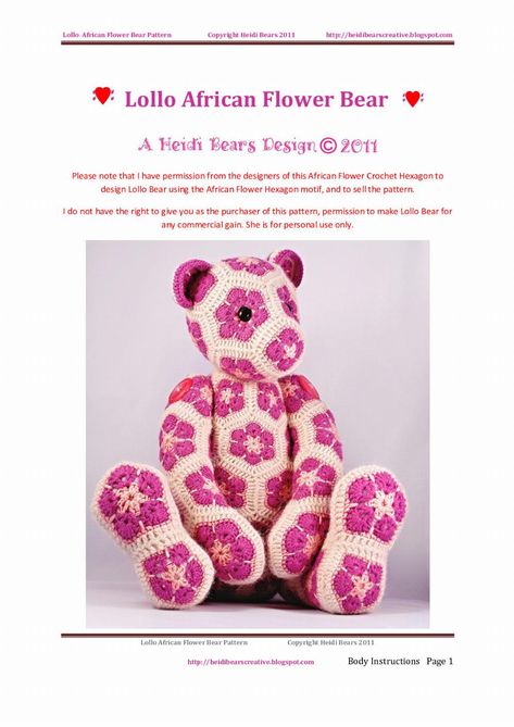 African Flower Elephant Pattern Free, African Flower Crochet Animals Free Pattern, African Crochet, African Flower Crochet Animals, Scrap Crochet, Crochet African Flowers, Flower Bear, Knitting Hacks, Flower Granny Square