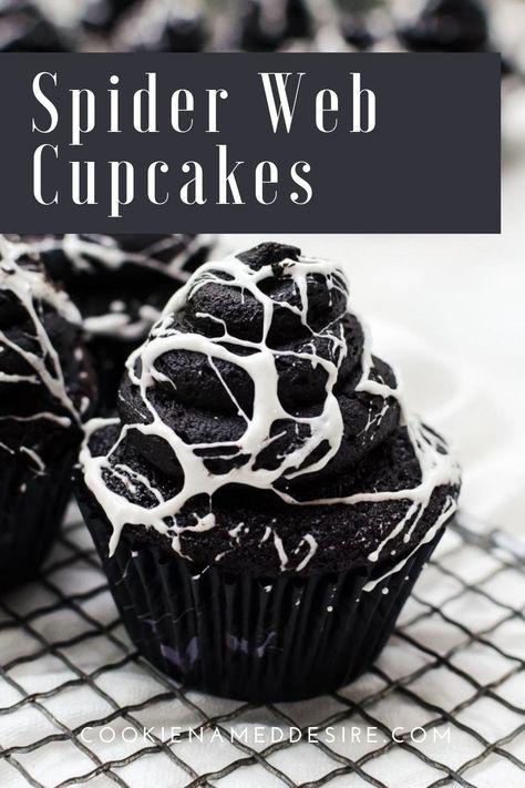 These spiderweb cupcakes are so much fun to make with the kids for a spooky fun Halloween Halloween Cupcakes Spiderweb, Halloween Chocolate Cupcakes, Chocolate Halloween Cupcakes, Halloween Baking Ideas Desserts, Halloween Cake Ideas Birthday, Halloween Themed Food For Party, Halloween Baked Treats, Halloween Themed Cakes, Halloween Themed Cupcakes