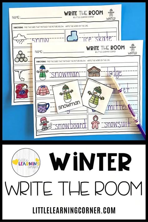 Winter write the room vocabulary and recording sheets. Printable activity for prek, kindergarten, and first grade. #winter #writetheroom Write The Room Fall Kindergarten, Write Around The Room Kindergarten Free, Winter Writing Kindergarten, Room Vocabulary, Christmas Write The Room, Winter Write The Room Kindergarten Free, Winter Write The Room, Dental Health Month, Learning Corner