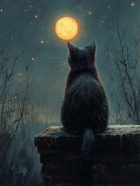 Eerie Cat Under Moonlight Canvas Print Inspired by Van Gogh's Starry Night for Unique Wall Art Home Décor by CustomCanvasCurators 🌙 Just added a touch of magic to my space with this captivating canvas print featuring a mesmerizing scene of a black cat under the luminous moon! 🖤 Inspired by the iconic style of Vincent van Gogh, this artwork brings a serene and dreamlike atmosphere to any room. The perfect addition for cat lovers and art enthusiasts alike, it's sure to spark conversations and... Under Moonlight, Contrast Art, Swirling Clouds, Black Cat Painting, Night Sky Art, Cat Dark, Twinkling Stars, Black Cat Art, Vincent Van