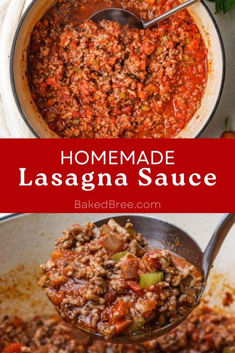 If you think your lasagna is in need of a makeover, make it over with this Tomato Sauce for lasagna, which features two meats, five veggies, herbs, spices, and even a glass of red wine! Pasta Sauce For Lasagna, Diy Lasagna Sauce, Homemade Lasagna Sauce With Fresh Tomatoes, Best Lasagna Sauce, Homemade Lasagna Meat Sauce, Tomato Sauce For Lasagna, Best Sauce For Lasagna, Homemade Sauce For Lasagna, Homemade Meat Sauce For Lasagna