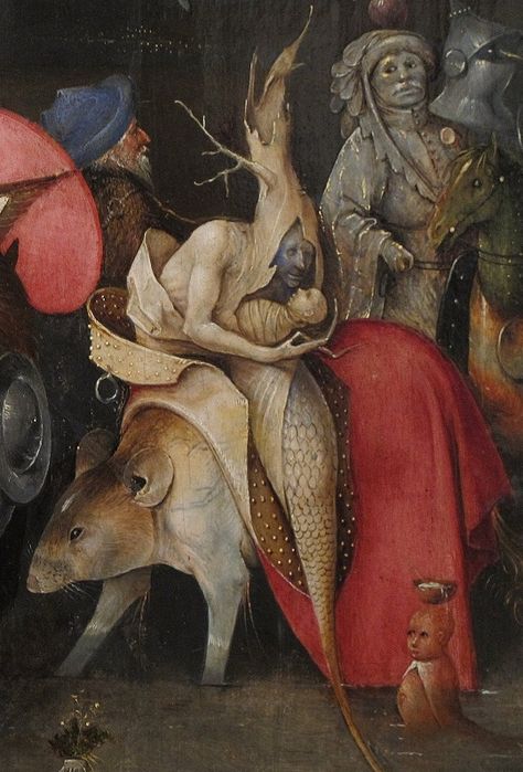 Hieronymus Bosch, The Temptation of St. Anthony (detail), c. 1501. Hieronymus Bosch Paintings, Hieronymous Bosch, Temptation Of St Anthony, St Anthony, Hieronymus Bosch, Dutch Painters, Tableau Art, Medieval Art, Fantastic Art