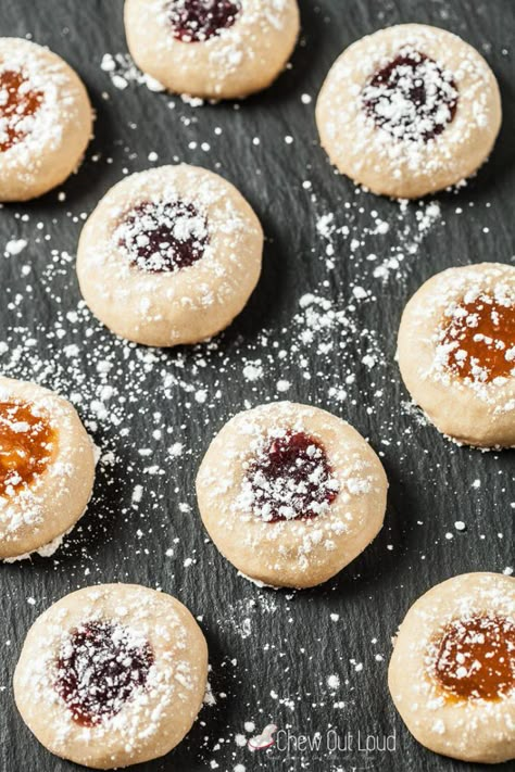 Cupcake Desserts, Christmas Cookie Exchange Recipes, Jam Thumbprint Cookies, Yummy Dessert Recipes, Cookie Exchange Recipes, Thumbprint Cookies Recipe, Buttery Shortbread Cookies, Yummy Dessert, Thumbprint Cookies