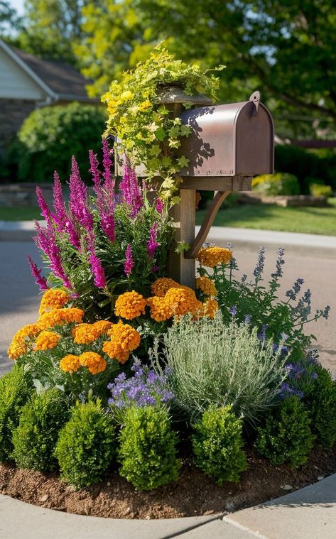 Mailbox Flower Bed Ideas, Mailbox Flower Bed, Mailbox Flowers, Mailbox Garden, Mailbox Landscaping, Front Garden Landscape, Flower Bed Ideas, Front Yard Garden Design, Home Garden Design