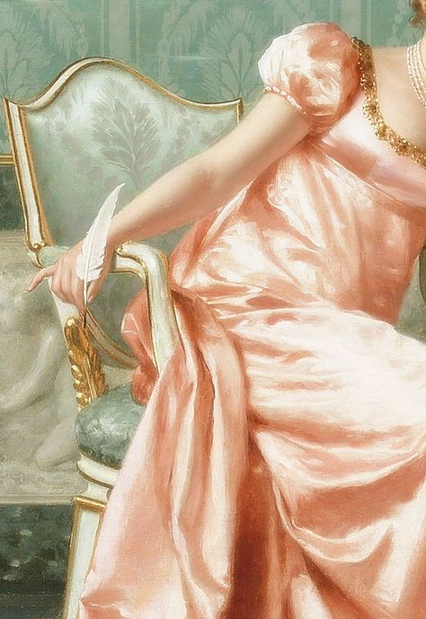 Composing a Letter, Detail. by Vittorio Reggianini Vittorio Reggianini, Rococo Aesthetic, Rococo Art, Shades Of Peach, Peach And Green, Italian Painters, Victorian Art, Just Peachy, Claude Monet