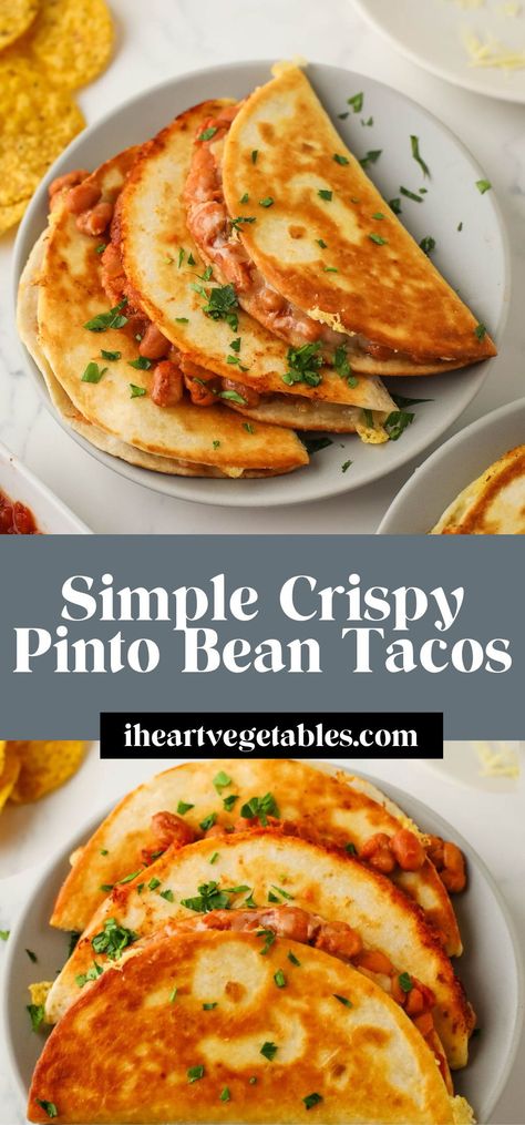 Easy Bean Tacos, Vegan Bean Tacos, Dinner Ideas Beans, Dinner Ideas Easy No Meat, Fried Bean Tacos, Vegetarian Walking Tacos, Vegan Baked Tacos, Vegetarian Tex Mex Recipes, Healthy Easy Dinner Vegetarian