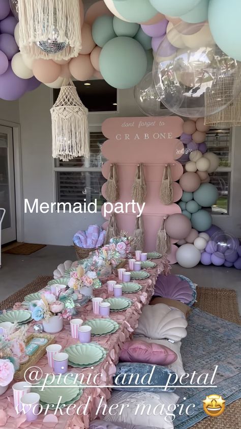 Mermaid Birthday Party For Adults, Mermaid Picnic Birthday Party, Aesthetic Mermaid Birthday Party, Mermaid Party Goodie Bags, Chic Mermaid Party, Backyard Mermaid Birthday Party, Simple Mermaid Party Decor, Modern Mermaid Birthday Party, Mermaid Makeover Party