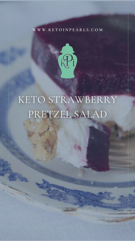 This popular Southern dessert is served at all the cookouts, parties, and graduations during the summer. This three layer strawberry dessert boasts a homemade “pretzel” crust, keto cool whip center, and homemade sugar free strawberry jello on top. This keto strawberry pretzel salad dessert is clean, light, sweet, and perfect for all of your summer soirees. Keto Cool Whip, Salad Low Carb, Strawberry Pretzel Salad Recipe, Homemade Pretzel, Strawberry Pretzel Salad, Sugar Free Jello, Pretzel Salad, Strawberry Pretzel, Pretzel Crust