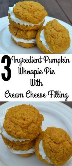 3 Ingredient Pumpkin Whoopie Pie with Cream Cheese Filling Pumpkin Whoopie Pie, Pie With Cream Cheese, 3 Ingredient Pumpkin, Pumpkin Whoopie Pies, Whoopie Pie, Pumpkin Treat, Vegetarian Cake, Everything Pumpkin, Pumpkin Pie Filling