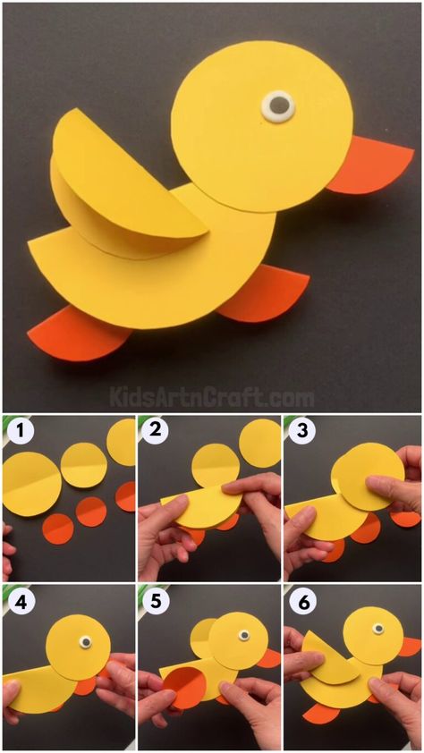 How To Make Circle Paper Duck Craft - Kids Art & Craft Yellow Duck Craft Preschool, Easy Art And Craft For Kindergarten, Toddler Spring Crafts Easy, Duck Art And Craft For Preschool, Make Way For Ducklings Craft, Kindergarten Art Ideas Easy, Duck Crafts Preschool, Duck Craft For Toddlers, Quick Easy Preschool Crafts