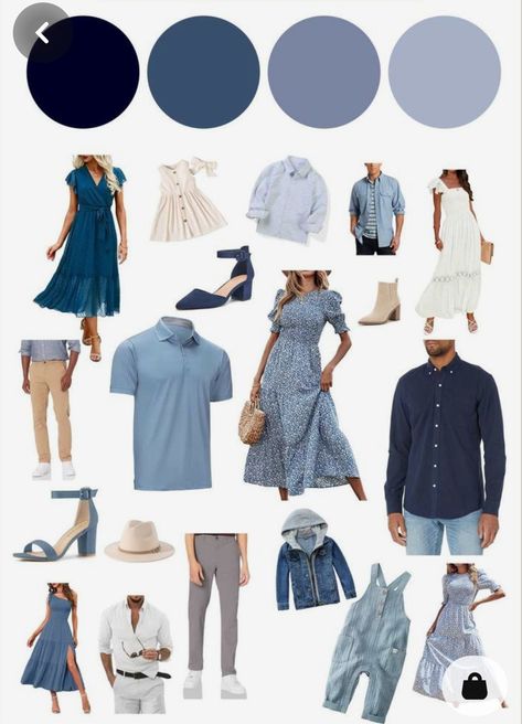 Blue Tone Family Pictures, Family Picture Blue Color Schemes, Dark Blue Family Pictures Outfits, Blue And Grey Family Photo Outfits, Blue Color Palette Family Photos, Blue Gray Family Photos Outfit Ideas, Blue White Family Photos, Dusty Blue Family Pictures Outfits, Dusty Blue Family Pictures