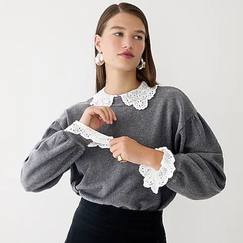 Women's Clothing | J.Crew Jcrew Collection, Sequin Sweater, Romantic Lace, Lace Collar, Crew Shirt, Chunky Knits Sweater, Wool Blend Sweater, Collar And Cuff, Cotton Sweater