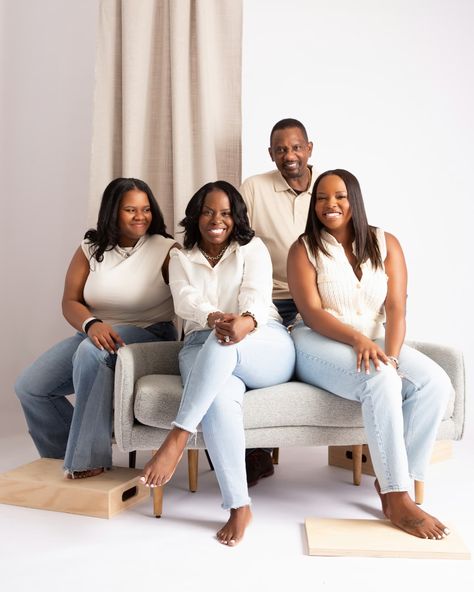 They are magazine ready!!! I just love it 🤍🤍🤍 #familyportraits #chattanoogaphotographer #studiosessions #melaninmagic #familyphotoshoot #photoshootinspo Fall Family Studio Pictures, Couch Group Photoshoot, White Shirt Denim Jeans Family Photoshoot, Black Family Photoshoot Single Mom, Black Family Photoshoot At Home, White And Denim Family Pictures Studio, Family Studio Pictures, Black Family Photoshoot, Couch Poses