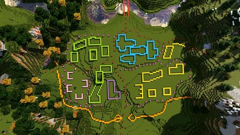 Minecraft Village Blueprints Layout, Minecraft Crowded Village, Minecraft Custom Village Layout, Minecraft Fantasy Town Layout, Minecraft Custom Village Ideas, Minecraft Layout Town, Village Layout Minecraft, Minecraft Fantasy Village Ideas, Minecraft Water Village