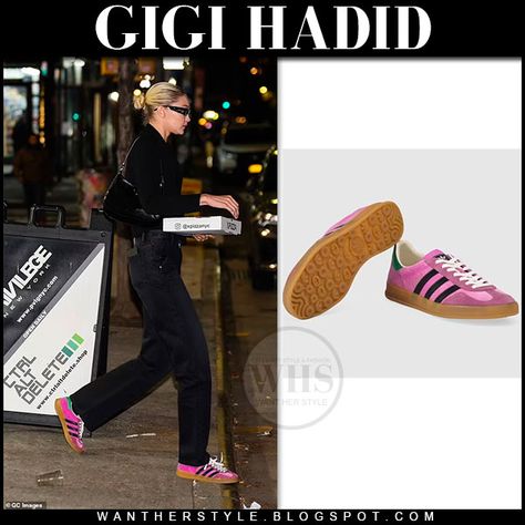 Pink Adidas Outfit Sneakers, Pink Gucci Gazelle, Adidas Gucci Gazelle Pink Outfit, Gucci Adidas Gazelle Outfit, Gucci Gazelle Outfit, Adidas Pink Gazelle, Pink Gazelle Outfit, Pink Gazelle Adidas Outfit, Gigi Hadid In Black