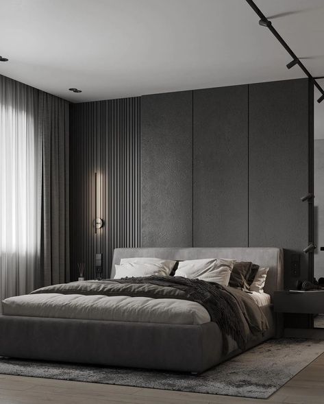 Charcoal Grey Bedrooms, Ultra Modern Bedroom, Scandinavian Interior Bedroom, Modern Grey Bedroom, Black And Grey Bedroom, Grey Bedroom Design, Grey Bedroom Decor, Modern Luxury Bedroom, Hotel Room Design