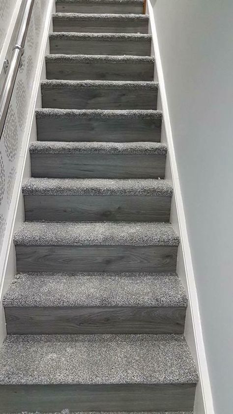 Hall stairs Trap Makeover, Painted Stairs Ideas, Basement Stairs Ideas, Laminate Stairs, Design Stairs, Vstupná Hala, Stairs Railing, Carpet Staircase, Stairway Decorating