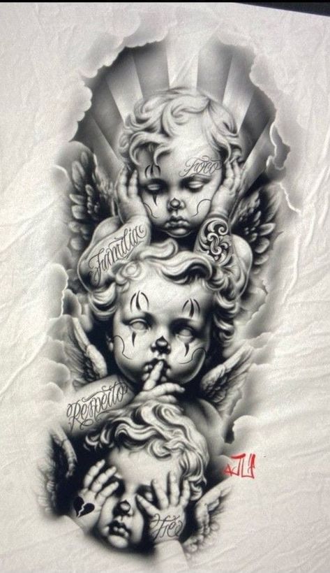 Chicana Stomach Tattoo, Og Abel Tattoo Patterns, Chicano Arm Sleeve, Chicano Tattoo Arm, Omerta Tattoo Design, Grandbaby Tattoo Ideas, Tight Tattoos, Chicano Tattoos Gangsters, Tattoo Gangster