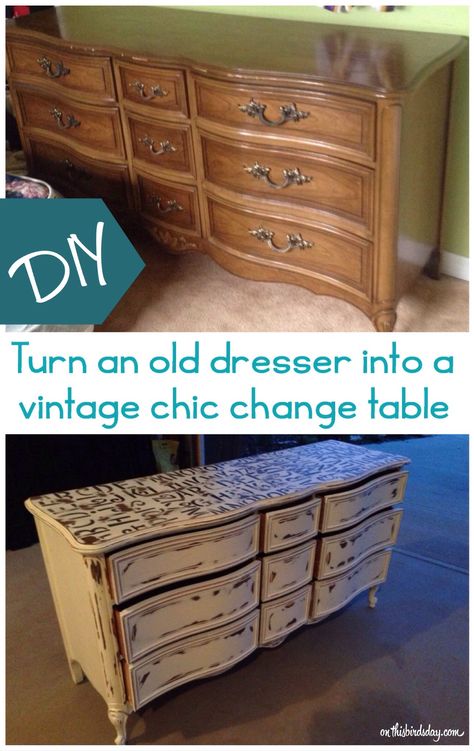 Turn an old dresser into a vintage chic change table - http://thisbirdsday.com/turn-old-dresser-into-vintage-chic-change-table/ Dresser Changing Table, Change Table, Baby Changing Table, Old Dressers, Rooms Reveal, Changing Table, Vintage Chic, Love A, A Table