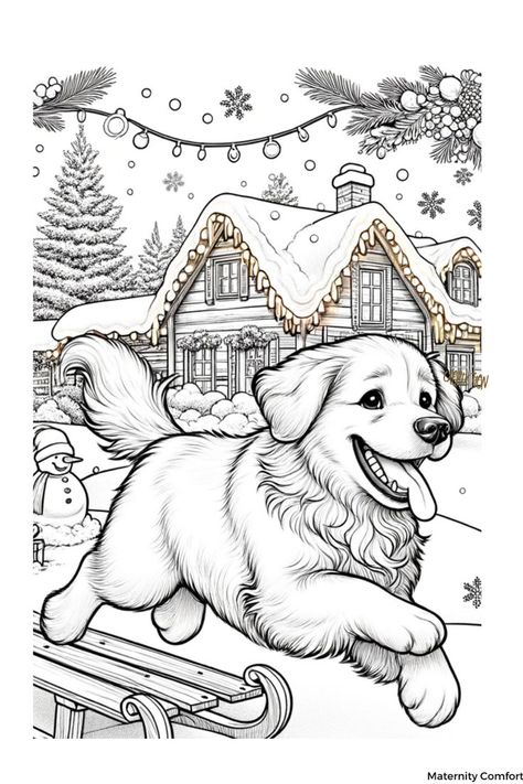 Cute Christmas puppy coloring page for kids! Free printable perfect Christmas activity for your little ones Coloring Sheets For Toddlers, Free Printable Christmas Cards, Christmas Coloring Pages For Kids, Free Christmas Coloring Pages, Puppy Coloring Pages, Christmas Coloring Sheets, Printable Christmas Coloring Pages, Winter Puppy, Printables Free Kids