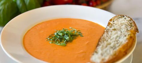 Nordstrom Tomato Basil Soup Recipe, Nordstrom Tomato Basil Soup, Garlic Crostini, Tomato And Basil Soup, Nordstrom Cafe, Homemade Tomato Basil Soup, Parmesan Tomatoes, Basil Soup Recipe, Baked Parmesan Tomatoes