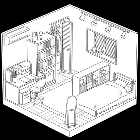 Floor Plan Symbols, Habbo Hotel, Architecture Drawing Presentation, Procreate Ipad Tutorials, Bedroom Drawing, Isometric Drawing, Architecture Sketchbook, Interior Design Sketches, Adult Coloring Designs