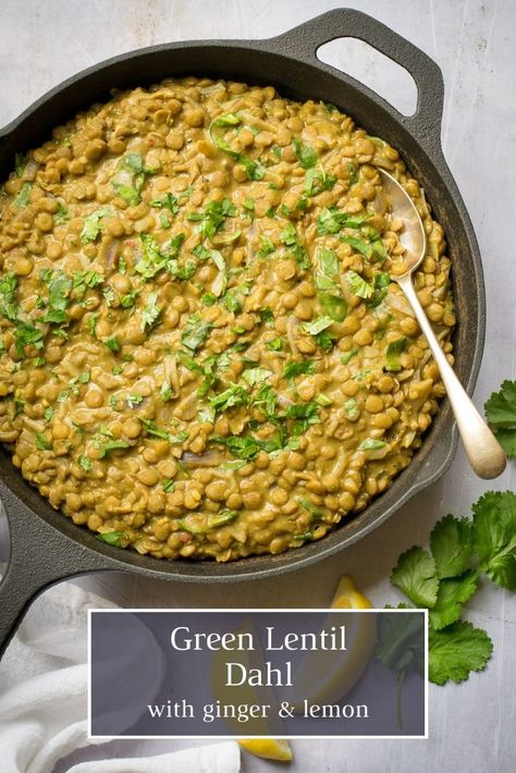 This creamy and delicious green lentil dahl is packed with flavour and nutritious too. It freezes really well, so is ideal for batch cooking. Green Lentil Dahl Recipe, Green Lentil Dahl, Green Lentil Recipes, Vegan Winter Recipes, Dahl Recipe, Everyday Dinners, Green Lentil, Cheap Vegan Meals, Lentil Dahl